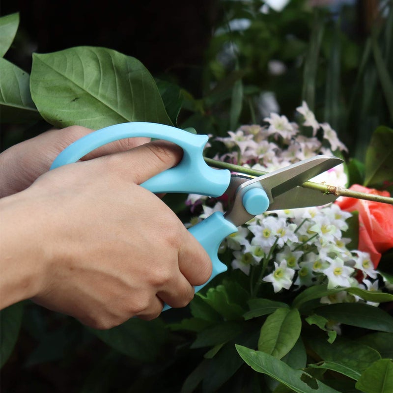 Jasni Garden Pruning Shears Scissors with Comfort Grip Handle, Premium Steel Professional Floral Scissors, Perfect for Arranging Flowers, Pruning, Trimming Plants, Gardening Tool (Blue) - Image 5